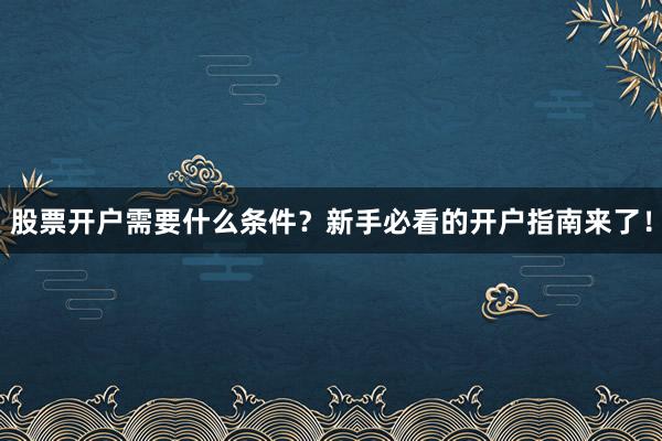 股票开户需要什么条件？新手必看的开户指南来了！