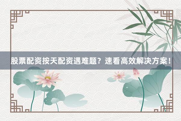 股票配资按天配资遇难题？速看高效解决方案！