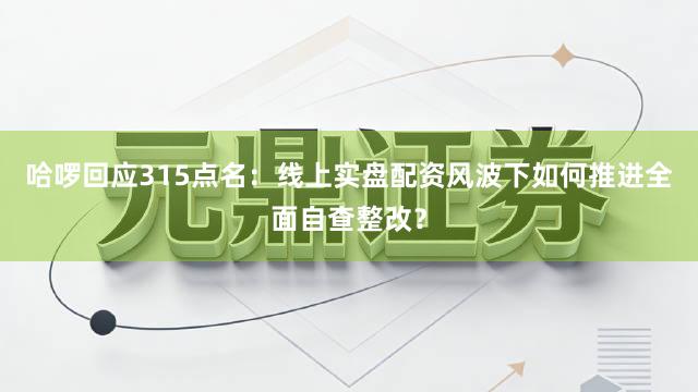 哈啰回应315点名：线上实盘配资风波下如何推进全面自查整改？