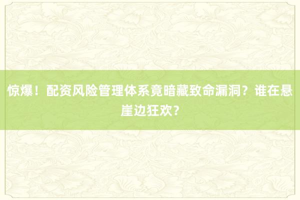 惊爆！配资风险管理体系竟暗藏致命漏洞？谁在悬崖边狂欢？