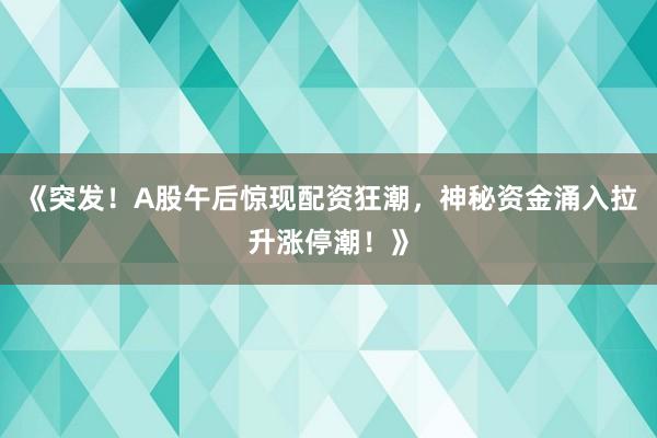 《突发！A股午后惊现配资狂潮，神秘资金涌入拉升涨停潮！》