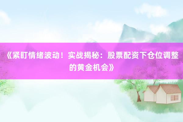 《紧盯情绪波动！实战揭秘：股票配资下仓位调整的黄金机会》