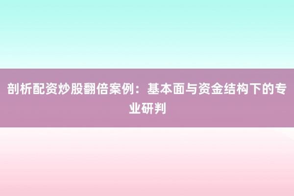 剖析配资炒股翻倍案例：基本面与资金结构下的专业研判
