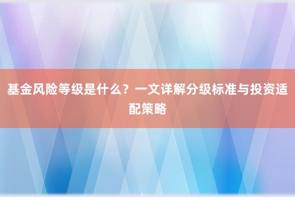 基金风险等级是什么？一文详解分级标准与投资适配策略