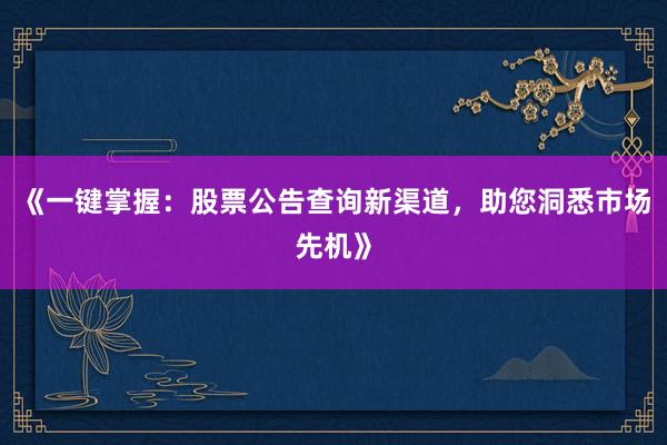 《一键掌握：股票公告查询新渠道，助您洞悉市场先机》
