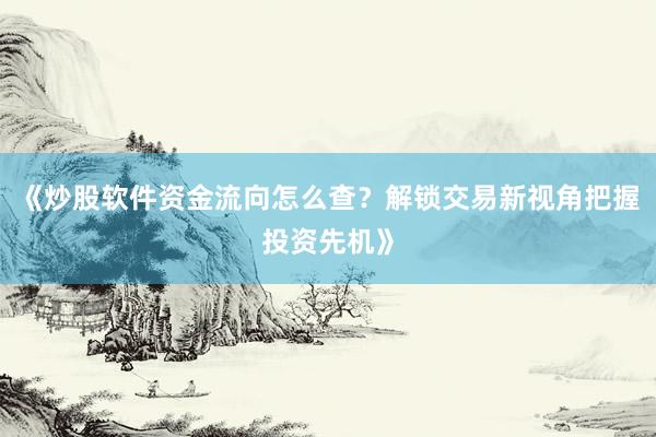 《炒股软件资金流向怎么查？解锁交易新视角把握投资先机》
