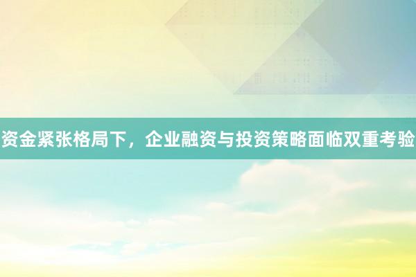 资金紧张格局下，企业融资与投资策略面临双重考验